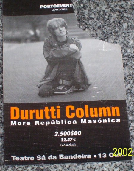 Detail of ticket for The Durutti Column live at Teatro Sa da Bandeira, Oporto, Portugal, 13 October 2001