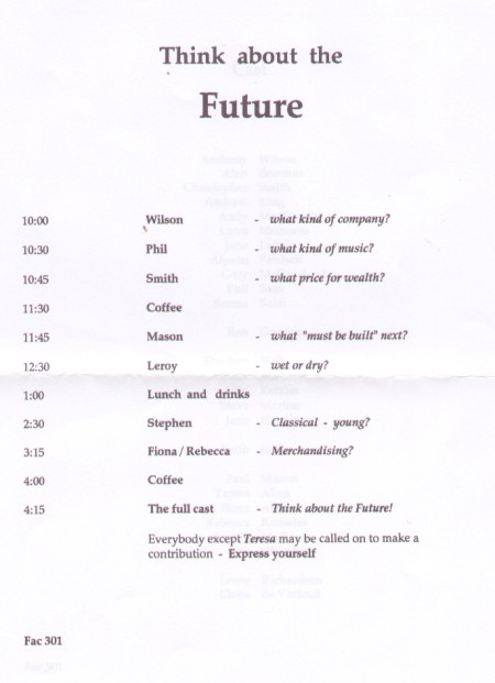FAC 301 Factory Conference 'Think About The Future'; the agenda [1 of 3]
