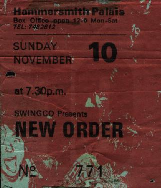 Ticket for New Order gig at the Hammersmith Palais, London; support was by A Certain Ratio
