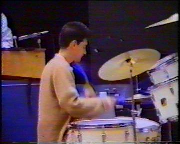 The Durutti Column in rehearsal at FAC 51 The Hacienda on 16 August 1987; John Metcalfe on drums