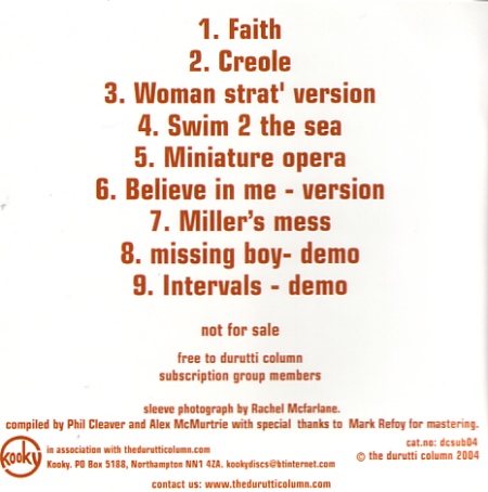 Faith: The Durutti Column Subscription Service CD 2004; back cover detail