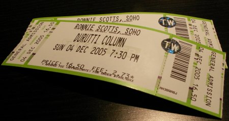 The Durutti Column - Ronnie Scott's, London, 4 December 2005; ticket detail