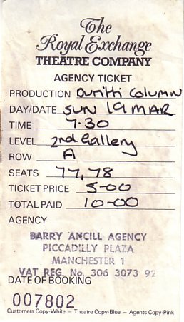 Ticket for The Durutti Column Royal Exchange concert [2 of 2]