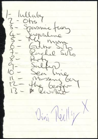 Durutti Column live at South Hill Park, Bracknell, 20 September 2003, handwritten setlist signed by Vini Reilly