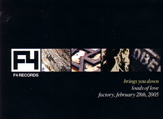 F4 Records brings you down loads of love; postcard front detail