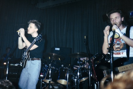 New Order live at Salford University - Bernard and Hooky; [photo credit: Tim Sinclair]