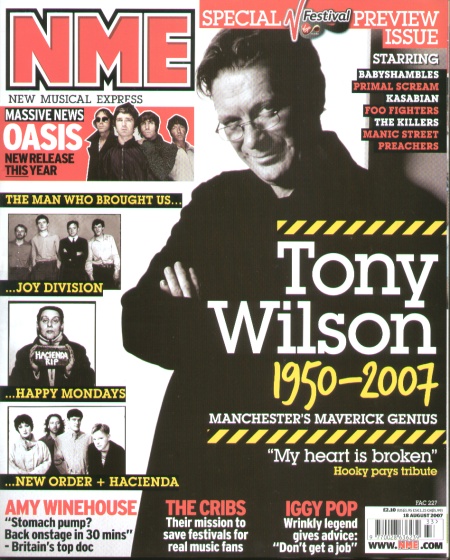 Cover of the NME 18 August 2007 - Tony Wilson 1950-2007